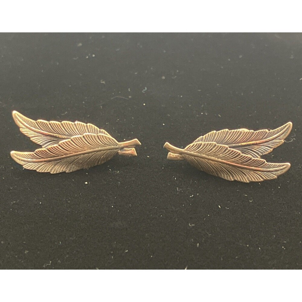 Vintage BEAU 925 Sterling Silver Double Feather Southwestern Screw Back Earrings
